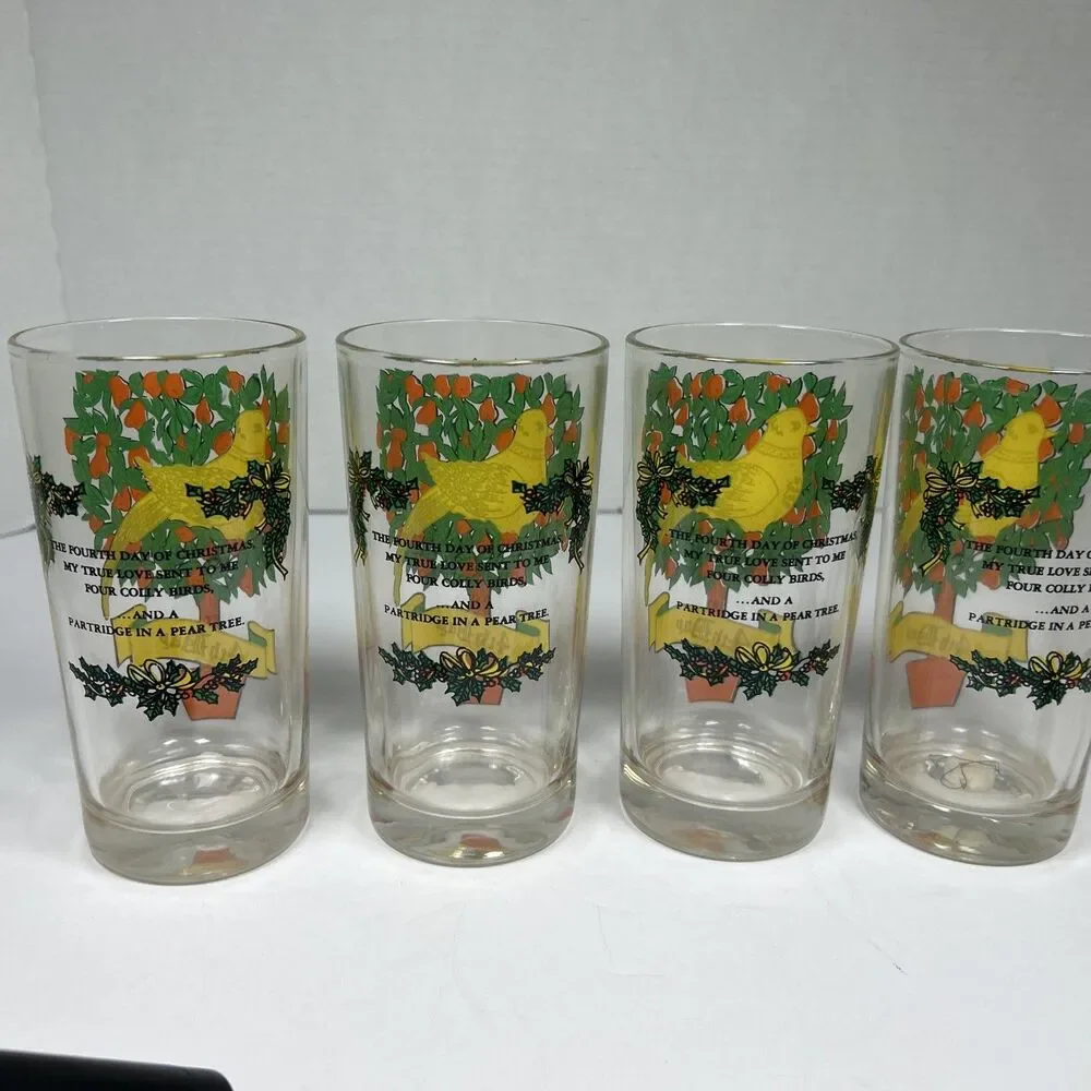 Vintage Indiana Glass 12 Days of Christmas 4th Day Holiday Tumbler Glass